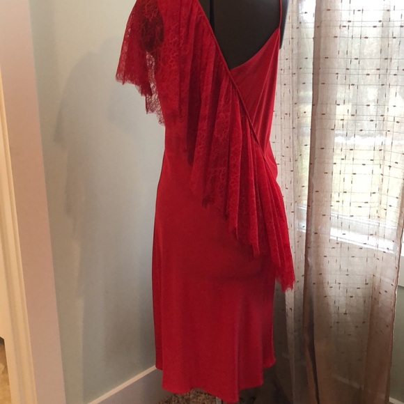 NWOT DVF Red Draped Lace MIDI Length Spaghetti strap and Lace Dress Size 12 - Picture 3 of 8